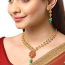 Jewellery Set Gold Plated Leaf Shaped Designer Meena Work Necklace Set With Earrings Bridal Jewellery For Women & Girls