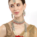 Meenakari Flower Shape Gold-Plated & Red Kundan-Studded & Pearl Beaded Antique Jewellery Set Combo