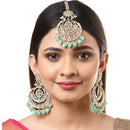 Rose Gold-Plated Sea Green American Diamond Studded Contemporary Head Jewellery With Earring
