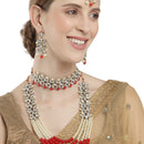 Meenakari Flower Shape Gold-Plated & Red Kundan-Studded & Pearl Beaded Antique Jewellery Set Combo