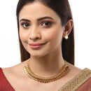 Traditional Temple Coin White Pearl Small Choker Necklace With Earring Jewellery