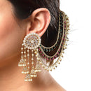 Set of 2 Multicoloured Stone-Studded Floral Shaped Gold-Plated Ear Chain