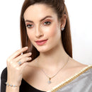 White Gold-Plated Asscher Shaped American Diamond Studded Jewellery Set Combo