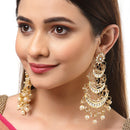 Gold-Plated Off White Kundan & Pearls Beaded Chandbalis Earrings