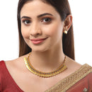 Traditional Temple Coin Red Green Small Choker Necklace With Earring