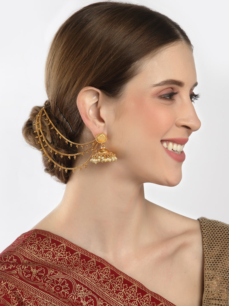 Gold-Toned Floral Shaped Gold-Plated Ear Cuff Earrings