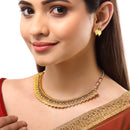 Traditional Temple Coin Red Green Small Choker Necklace With Earring