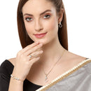 White & Gold-Plated Oval Shaped American Diamond Studded Jewellery Set Combo