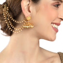 Gold-Toned White Drop Beaded Layered Gold-Plated Earring Chain