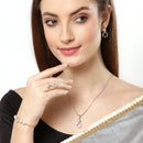 White & Gold-Plated Oval Shaped American Diamond Studded Jewellery Set Combo