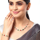 Red & Green Gold-Plated CZ Stone-Studded Jewellery Set Combo