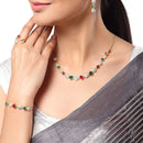 Red & Green Gold-Plated CZ Stone-Studded Jewellery Set Combo