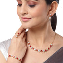 Gold-Plated Red & White CZ Stone-Studded Jewellery Set Combo