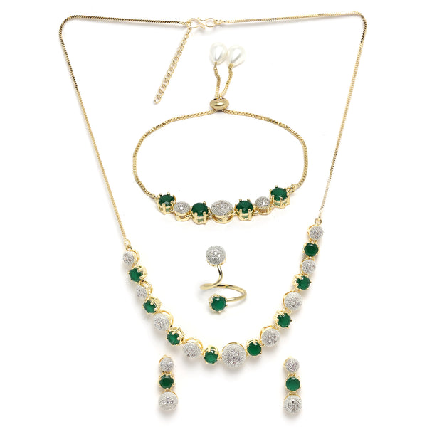 Gold-Plated & Green CZ Stone-Studded Jewellery Set Combo