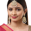 Gold-Plated Pearl Drops White Kundan Chandbali Maang Tikka & Earrings Set