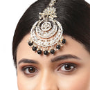 Traditional Gold Plated Kundan & Black Bead Chandbali Maang Tikka