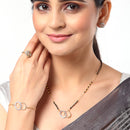 Gold-Plated & White AD-Studded & Beaded Oval Shaped Mangalsutra