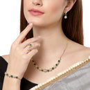 Gold-Plated & Green CZ Stone-Studded Jewellery Set Combo