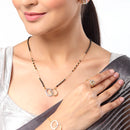 Gold-Plated & White AD-Studded & Beaded Oval Shaped Mangalsutra