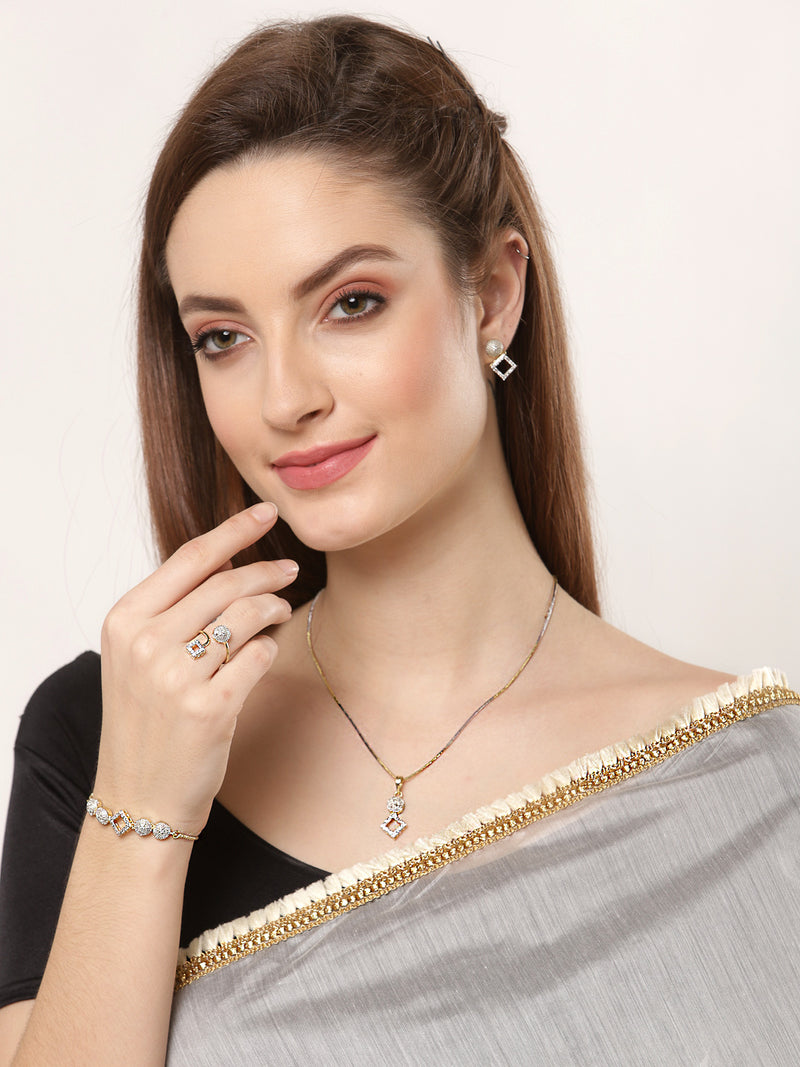 White & Gold-plated American Diamond Studded Jewellery Set Combo