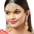 Gold-Plated Pearl Drops Orange Kundan Chandbali Maang Tikka & Earrings Set