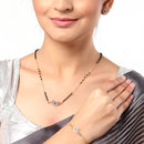 Heart Shaped Gold-Plated & White AD-Studded & Beaded Mangalsutra Set