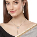 Gold-plated  Pearl Drop Heart White Cubic Zirconia Studded Pendant Set