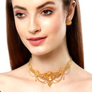 Floral Intricate Textured Gold-Plated Temple Jewellery Set