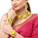 Gold-Plated & Yellow Flower & Pearl-Beaded Flower Jewellery Set Combo