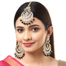 Gold-Plated Pearl Drops Black Kundan Chandbali Maang Tikka & Earrings Set