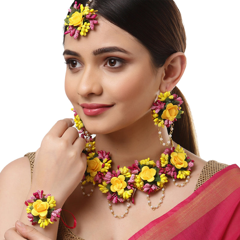 Yellow & Pink Flower Jewellery Set Combo
