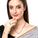 Gold-Plated & White AD-Studded & Beaded Heart Shaped Mangalsutra Set