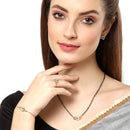 Gold-Plated & White AD-Studded & Beaded Heart Shaped Mangalsutra Set