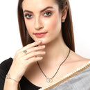 Oval Shaped Gold-Plated & White AD-Studded & Beaded  Mangalsutra