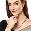 Oval Shaped Gold-Plated & White AD-Studded & Beaded  Mangalsutra