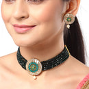 Green Multistrand Choker Gold-Plated Studded with American Diamond Jewellery Set