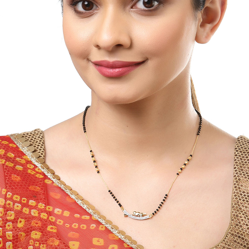 Set Of 3 Gold-Plated & Black Beaded AD Studded Mangalsutra