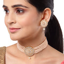 Off-White Gold-Plated Pearl Studded Detailing Pendant With Multistrand Beads Strap Choker Necklace Set