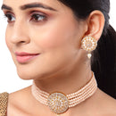 Off-White Gold-Plated Pearl Studded Detailing Pendant With Multistrand Beads Strap Choker Necklace Set