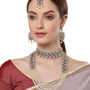 Flower Shaped Gold-Plated & White Kundan-Studded Five Layered Jewellery Set Combo