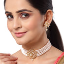 Multi-String White Pearl Studded Choker Jewelry Set