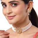 Multi-String White Pearl Studded Choker Jewelry Set
