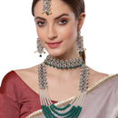 Gold-Plated & Green Kundan-Studded & Pearl Beaded Antique Jewellery Set Combo