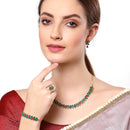 Sea Green & Red Flower Shaped Gold-Plated American Diamond Studded Jewellery Set Combo