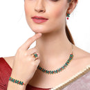 Sea Green & Red Flower Shaped Gold-Plated American Diamond Studded Jewellery Set Combo