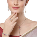 Gold-Plated Red Stone Asscher Shaped American Diamond Jewellery Set Combo