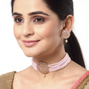 Peach & White American Diamond Stone Gold-Plated Stone Studded & Beaded Jewellery Set