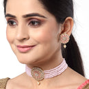Peach & White American Diamond Stone Gold-Plated Stone Studded & Beaded Jewellery Set