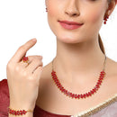 18K Gold-Plated Flower Shaped American Diamond Studded Handcrafted Jewellery Set Combo