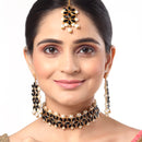 Black & White Stone Studded & Beaded Flower Shaped Gold-Plated Choker Necklace With Earrings & Maang Tika